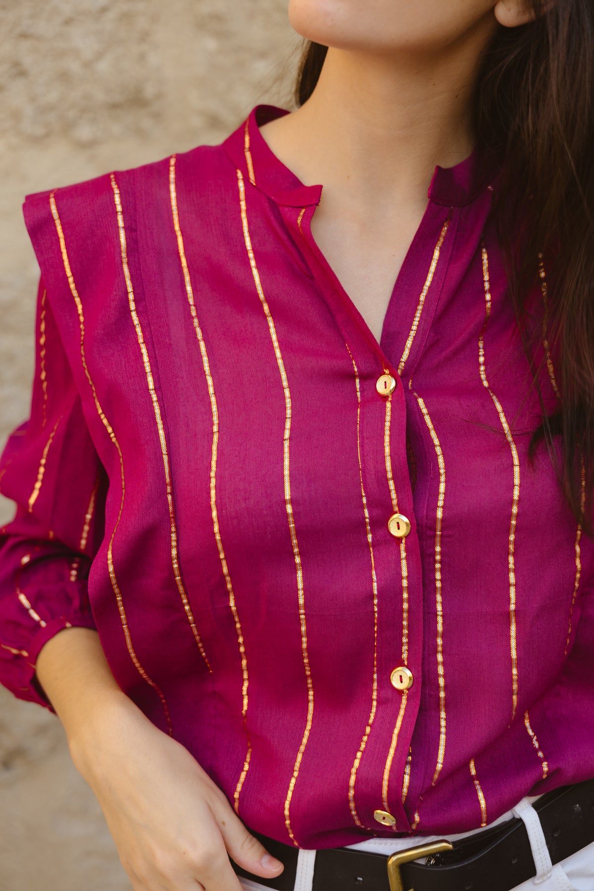 Camisa Buganvilla Rayas Doradas