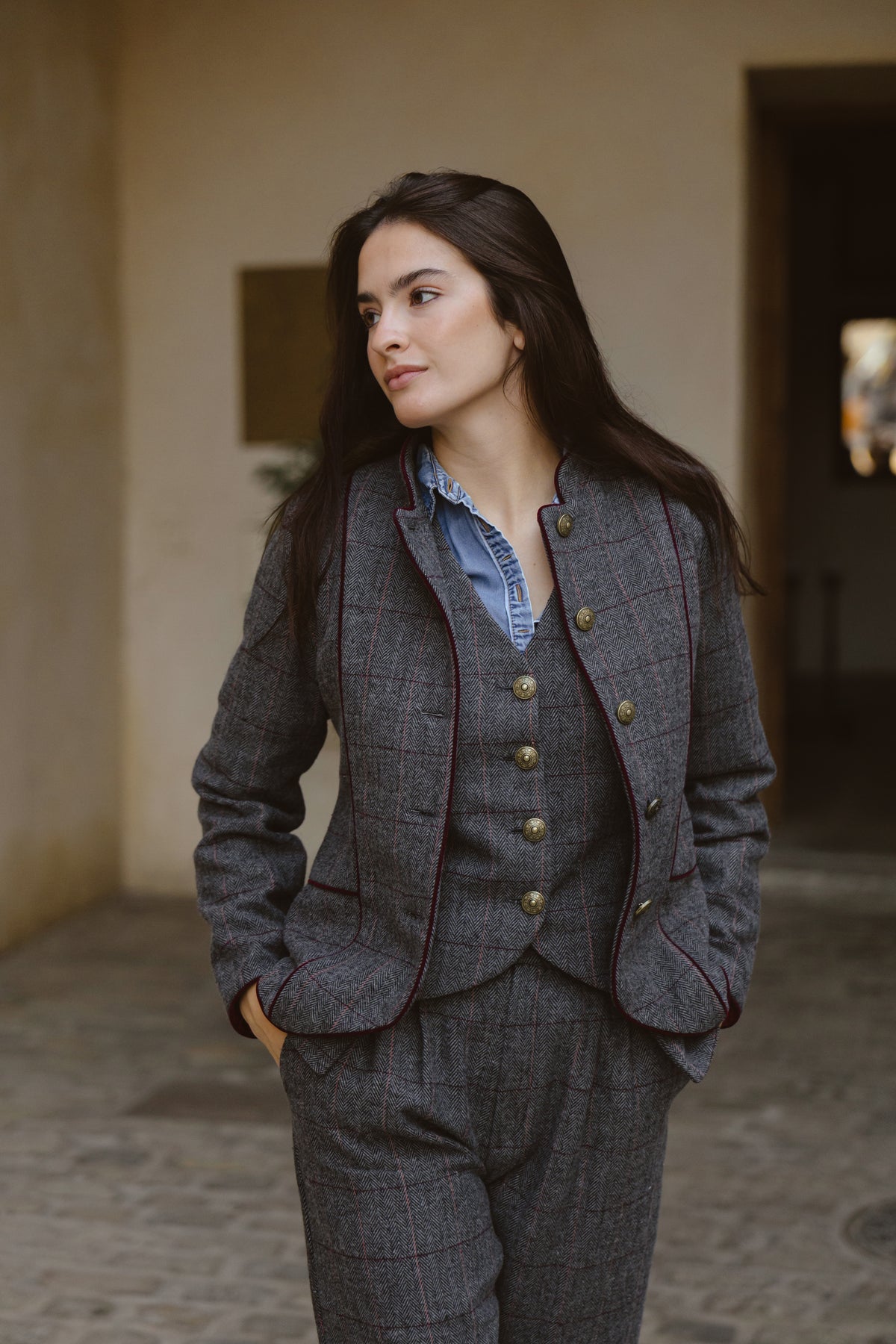 Chaqueta Cuadros Grises Bruna